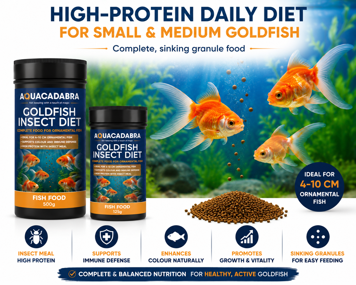 Aquacadabra Goldfish Insect Diet Sinking Granules Fish Food 125g 500g
