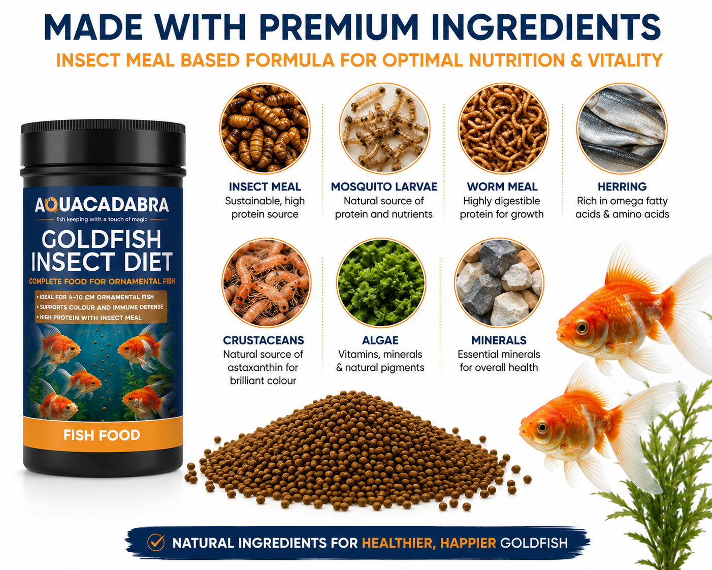 Aquacadabra Goldfish Insect Diet Sinking Granules Fish Food 125g 500g