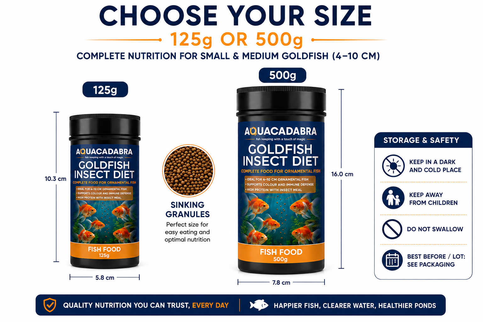 Aquacadabra Goldfish Insect Diet Sinking Granules Fish Food 125g 500g