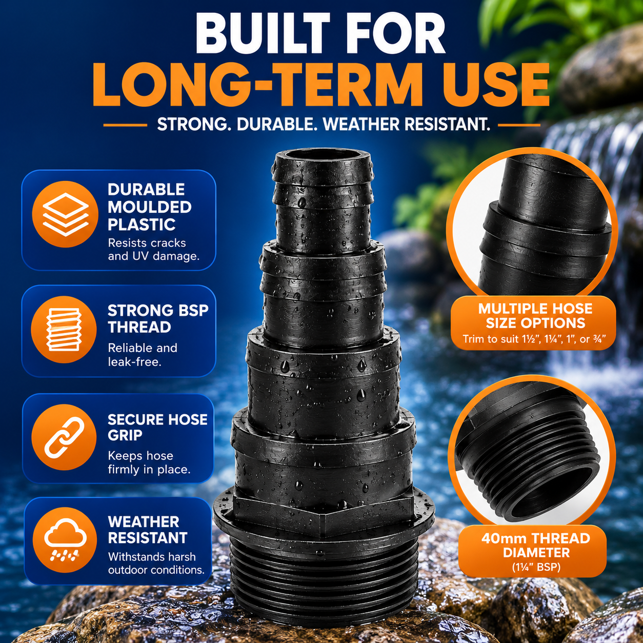 1.25" BSP Threaded Hosetail - Trim to Fit Multiple Sizes