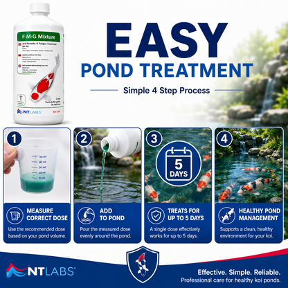 NT Labs Koi Care FMG Mixture | Dual-Action Malachite Green & Formaldehyde Pond Treatment