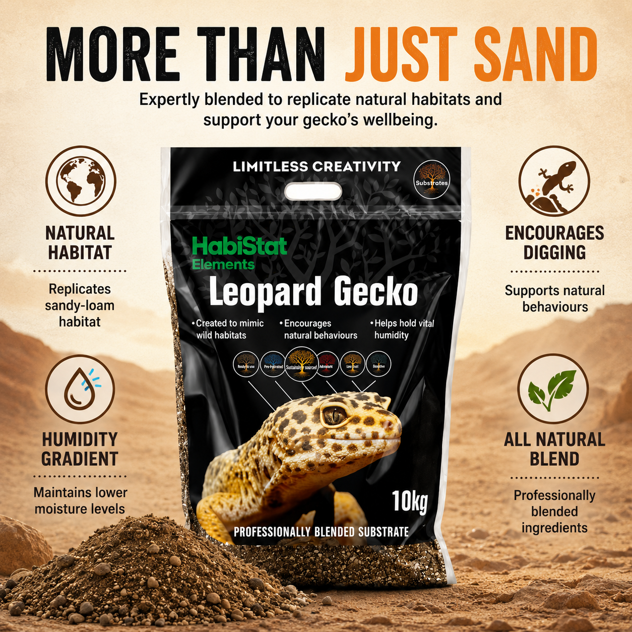 HabiStat 10L Natural Reptile Substrate Spider & Leopard Gecko Bedding