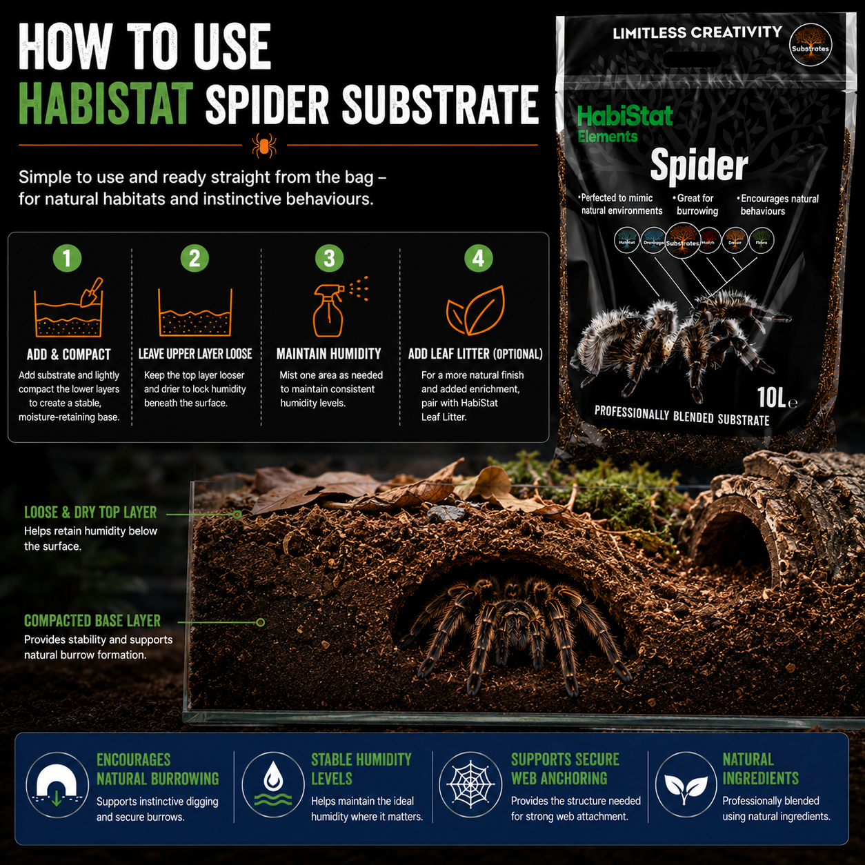 HabiStat 10L Natural Reptile Substrate Spider & Leopard Gecko Bedding
