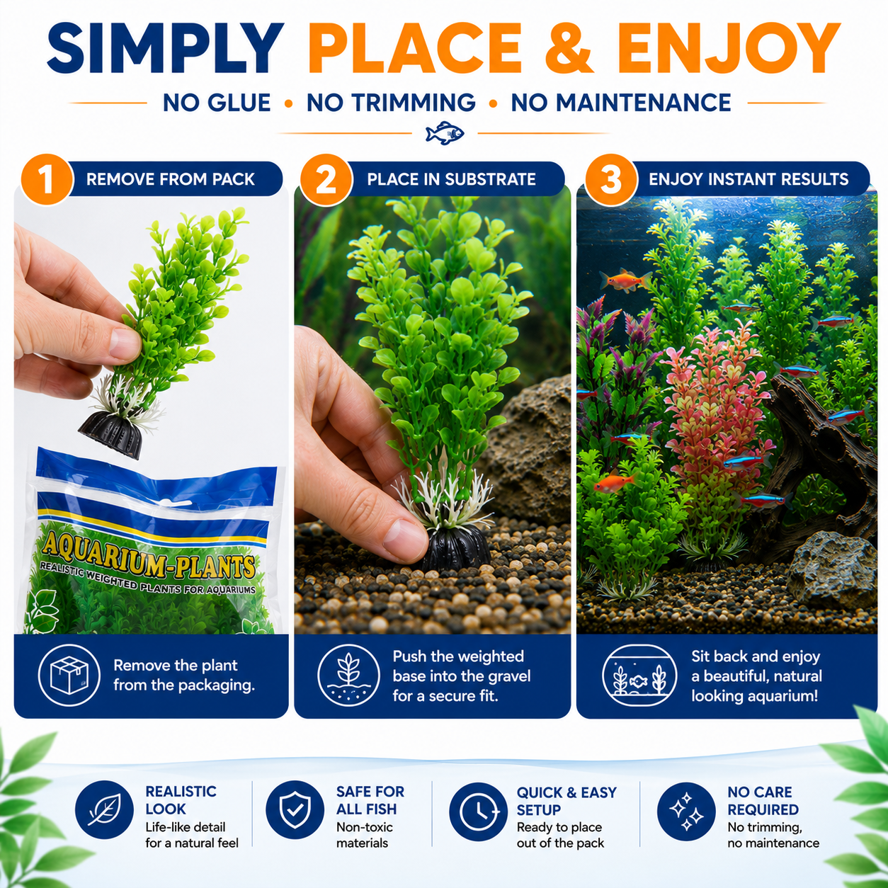 Green Plastic Aquarium Decoration Plants 10cm (Pack of 6) (Reward)