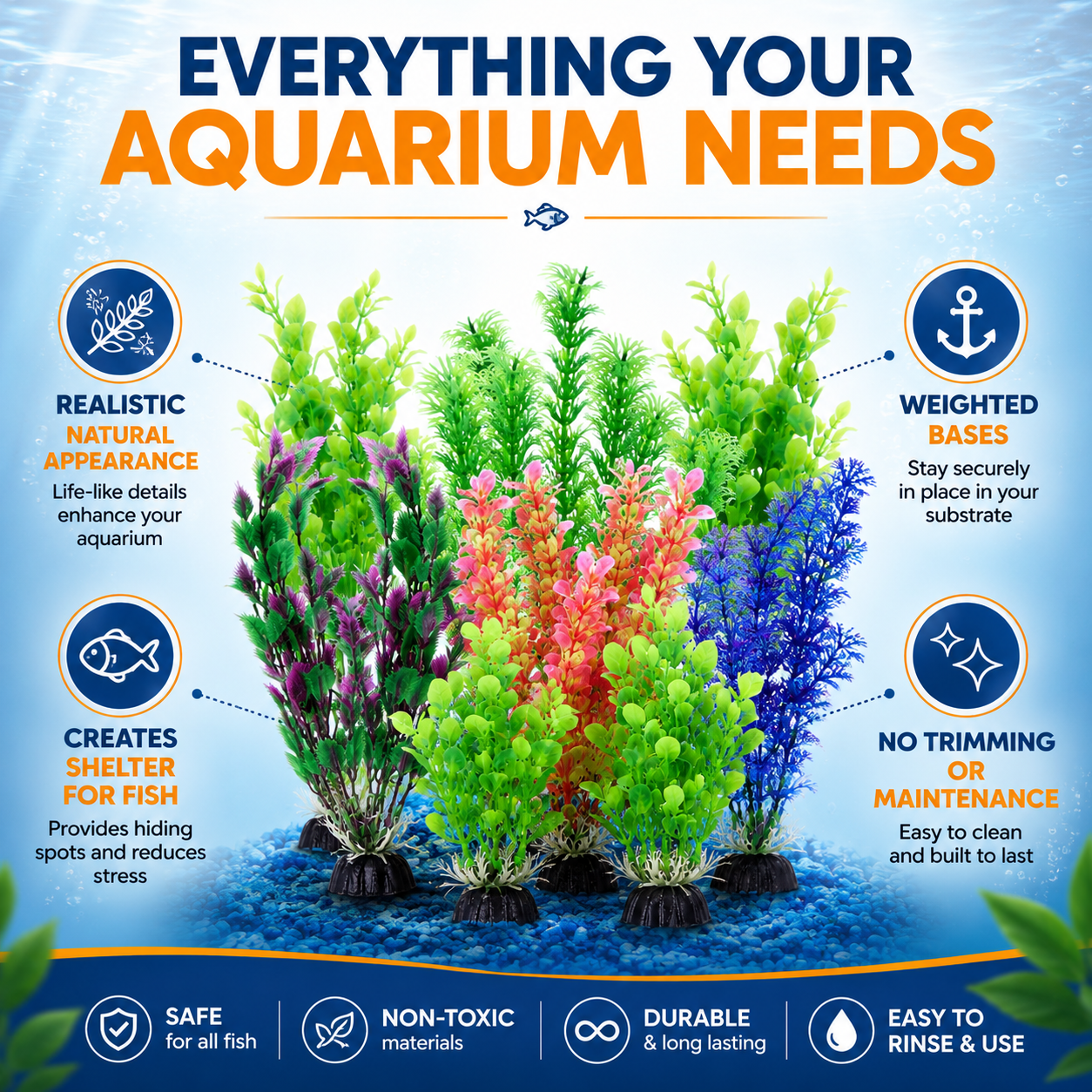 Green Plastic Aquarium Decoration Plants 10cm (Pack of 6) (Reward)