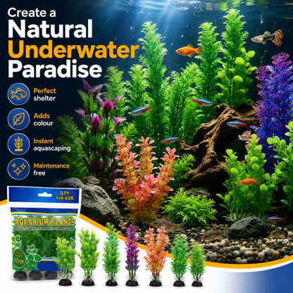 Green Plastic Aquarium Decoration Plants 10cm (Pack of 6) (Reward)