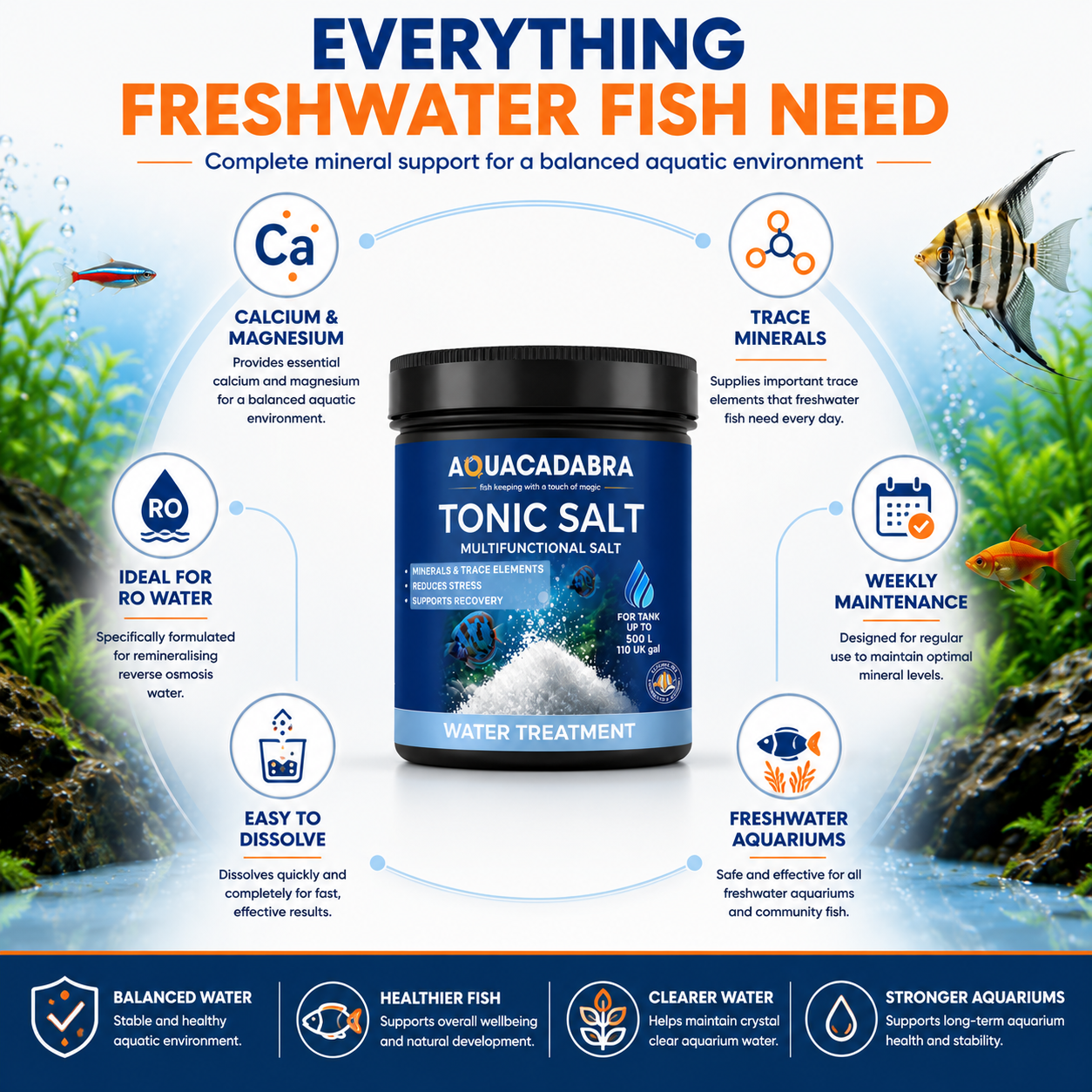 Aquacadabra Tonic Salt Freshwater Fish Aquarium RO Mineral Supplement 500g