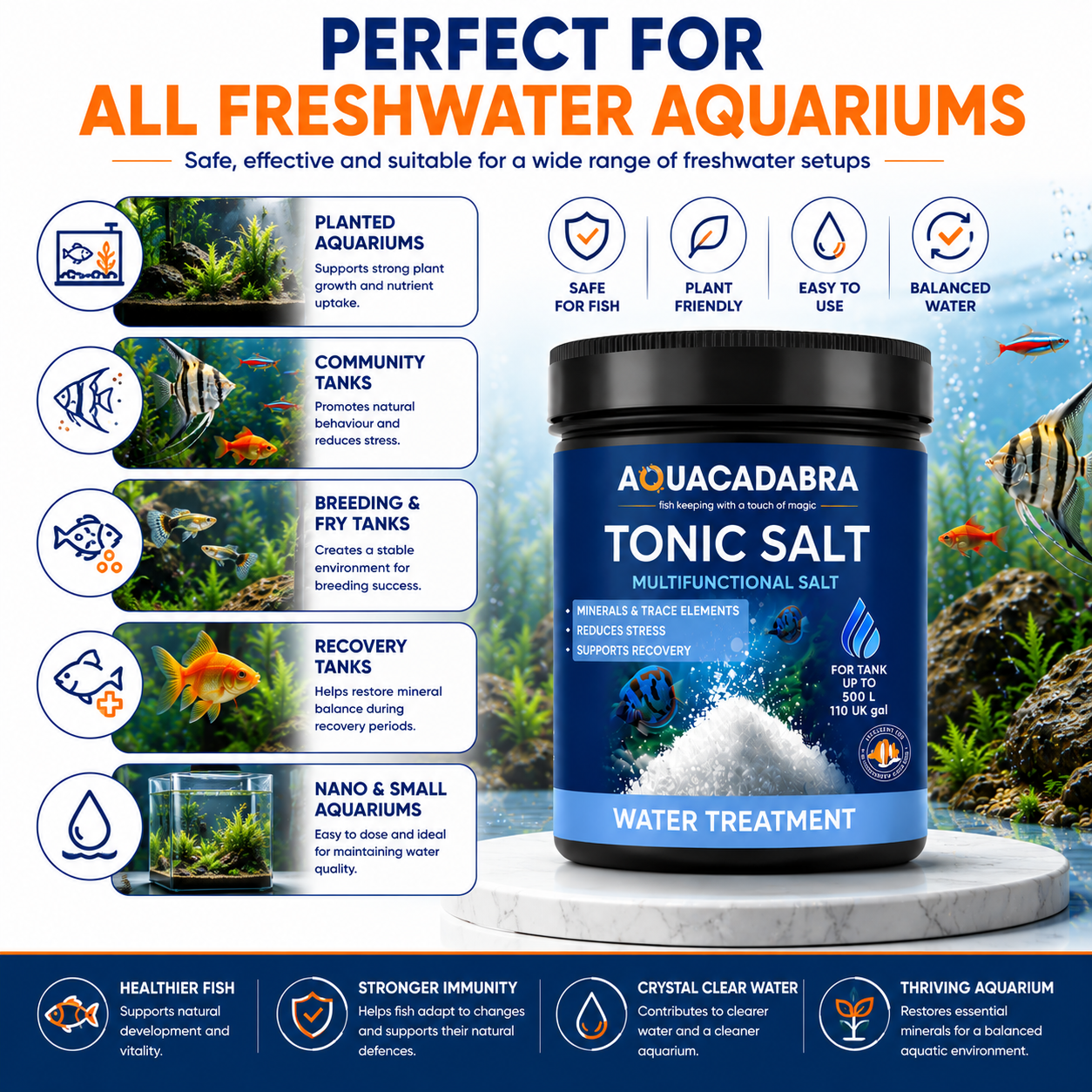 Aquacadabra Tonic Salt Freshwater Fish Aquarium RO Mineral Supplement 500g