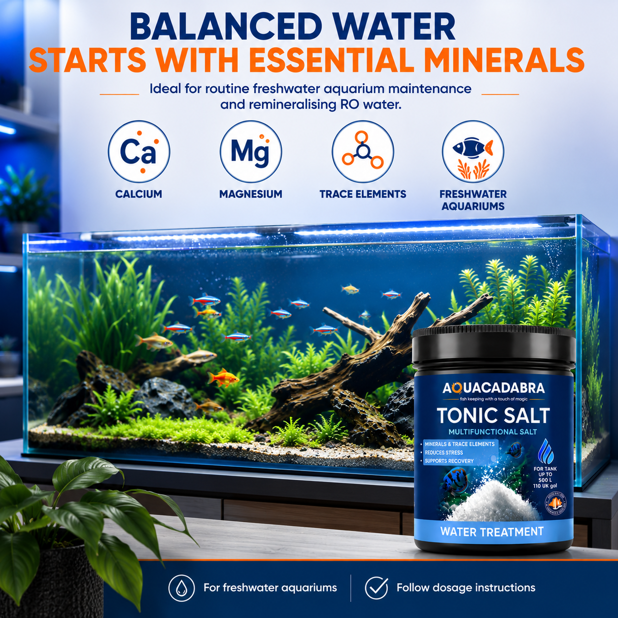 Aquacadabra Tonic Salt Freshwater Fish Aquarium RO Mineral Supplement 500g