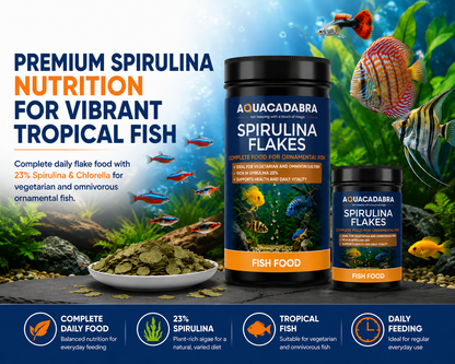 Aquacadabra Spirulina Flakes Fish Food 48% Protein Tropical Aquarium Fish
