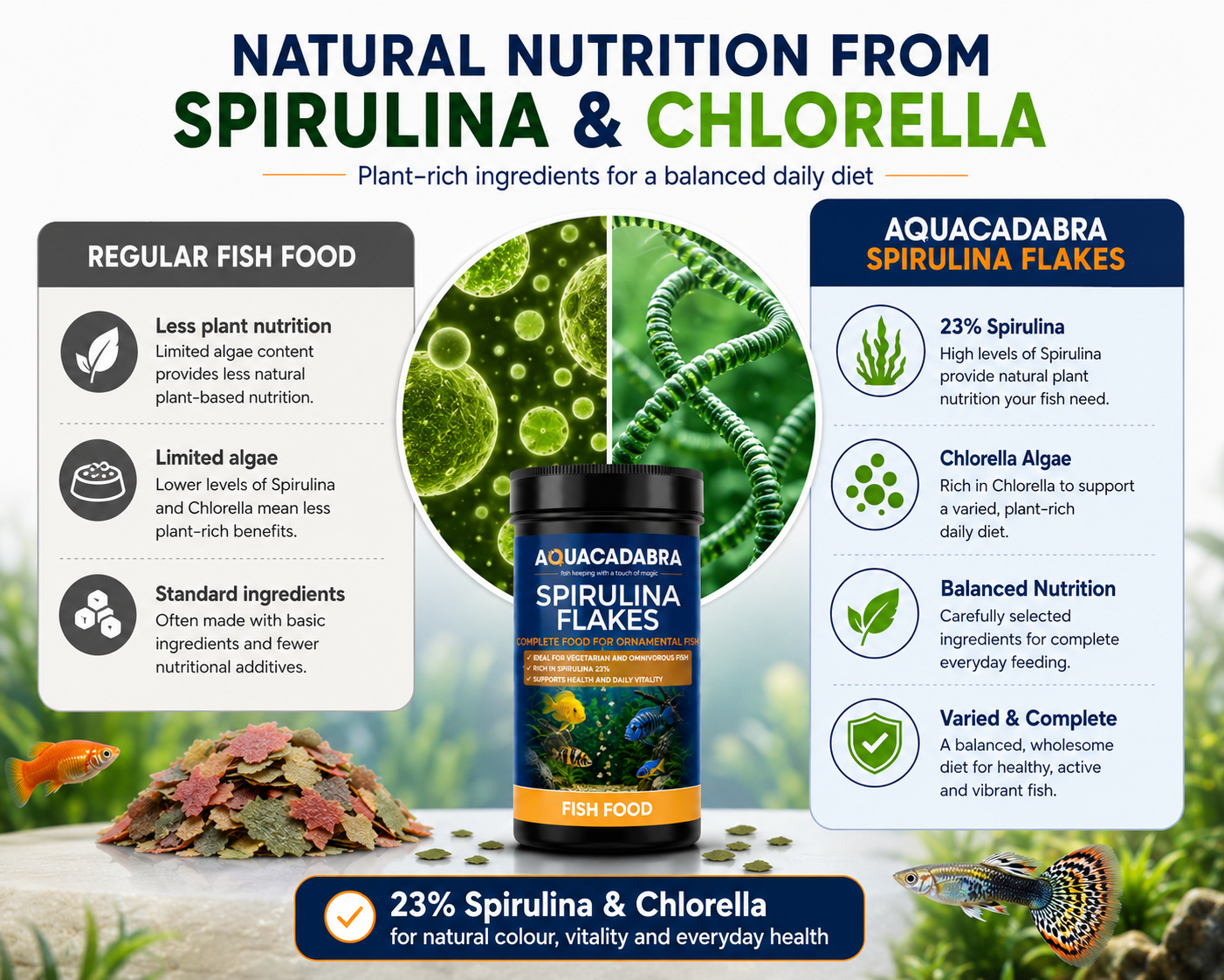 Aquacadabra Spirulina Flakes Fish Food 48% Protein Tropical Aquarium Fish