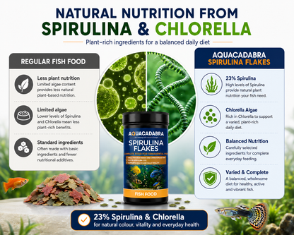 Aquacadabra Spirulina Flakes Fish Food 48% Protein Tropical Aquarium Fish