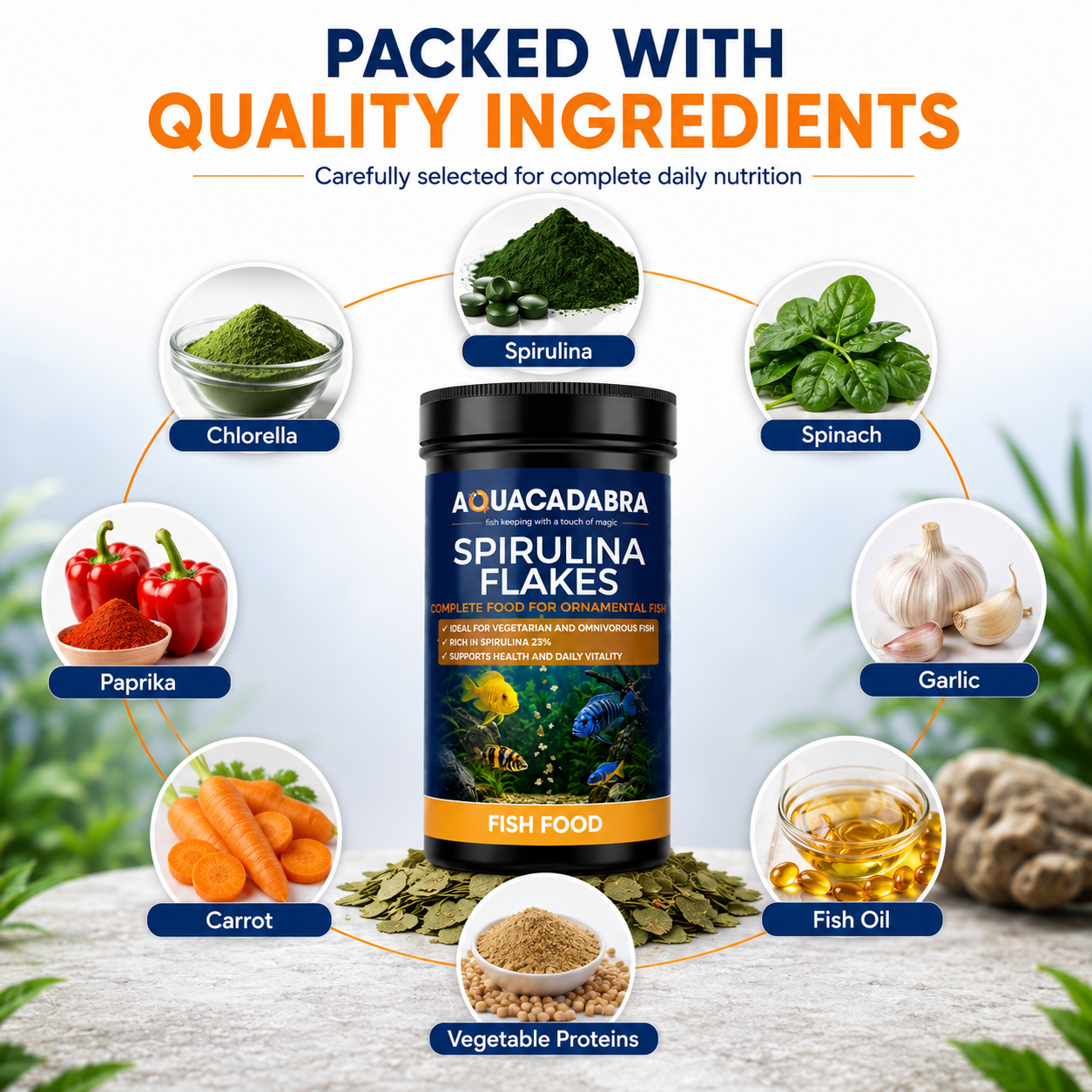 Aquacadabra Spirulina Flakes Fish Food 48% Protein Tropical Aquarium Fish