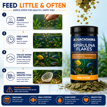 Aquacadabra Spirulina Flakes Fish Food 48% Protein Tropical Aquarium Fish