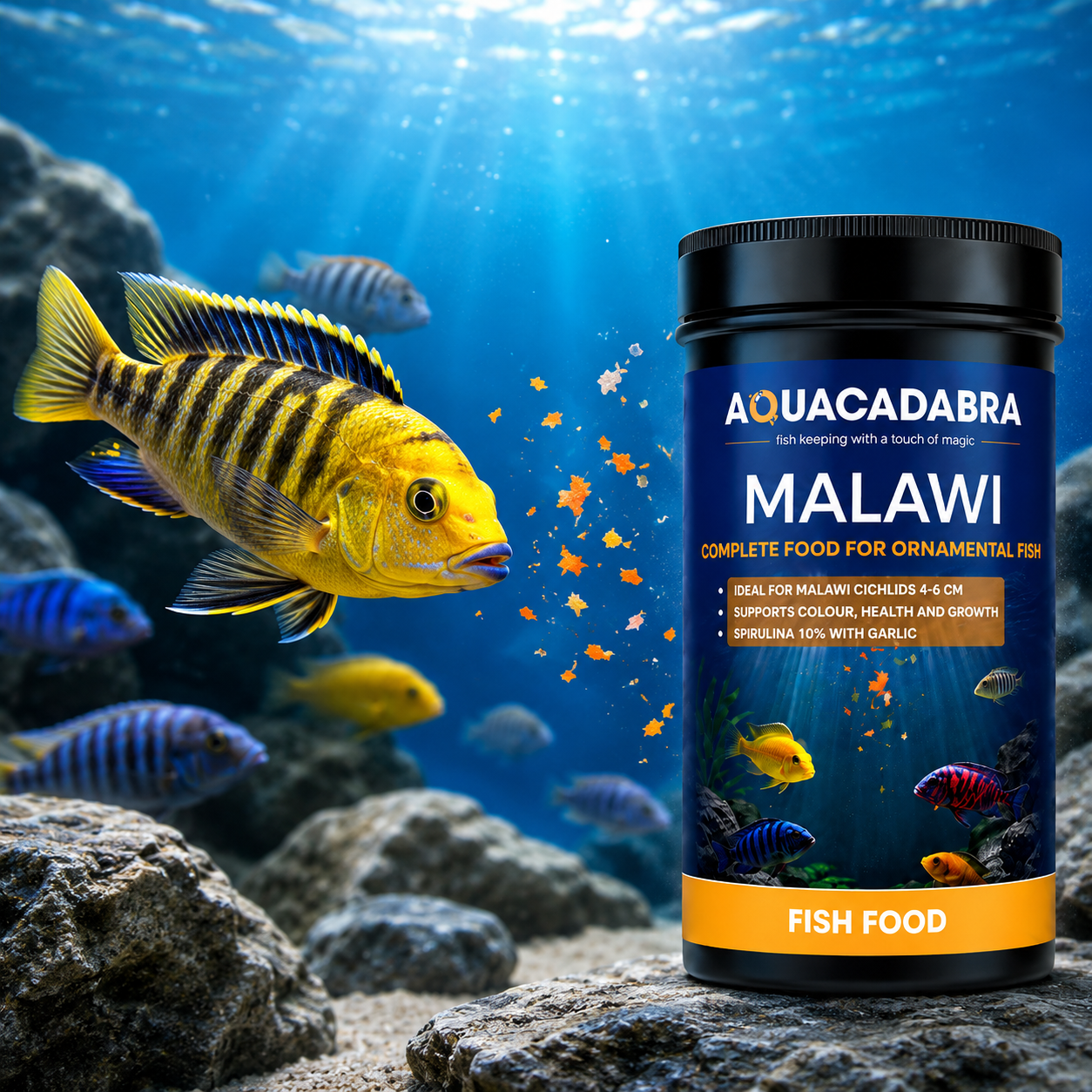 Aquacadabra Malawi Cichlid Fish Food Flakes Spirulina Chlorella Mbuna