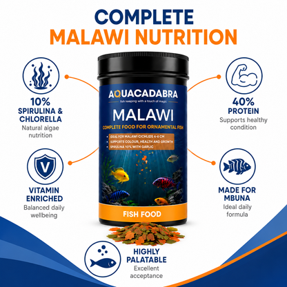 Aquacadabra Malawi Cichlid Fish Food Flakes Spirulina Chlorella Mbuna