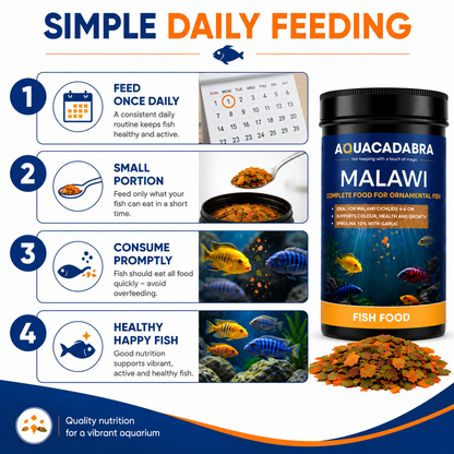 Aquacadabra Malawi Cichlid Fish Food Flakes Spirulina Chlorella Mbuna