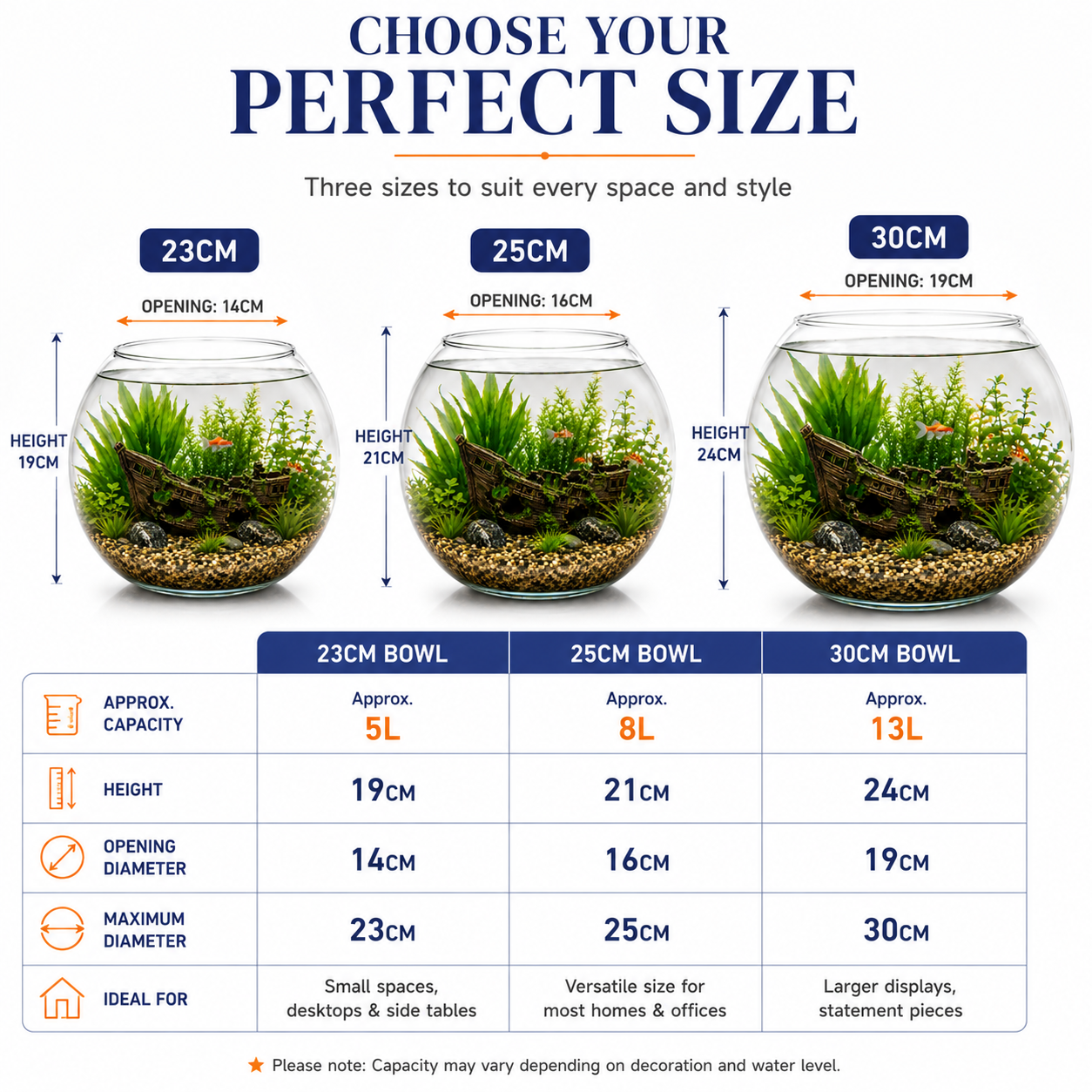 Glass Fish Bowls 23 & 30 - Versatile Decorative Pieces