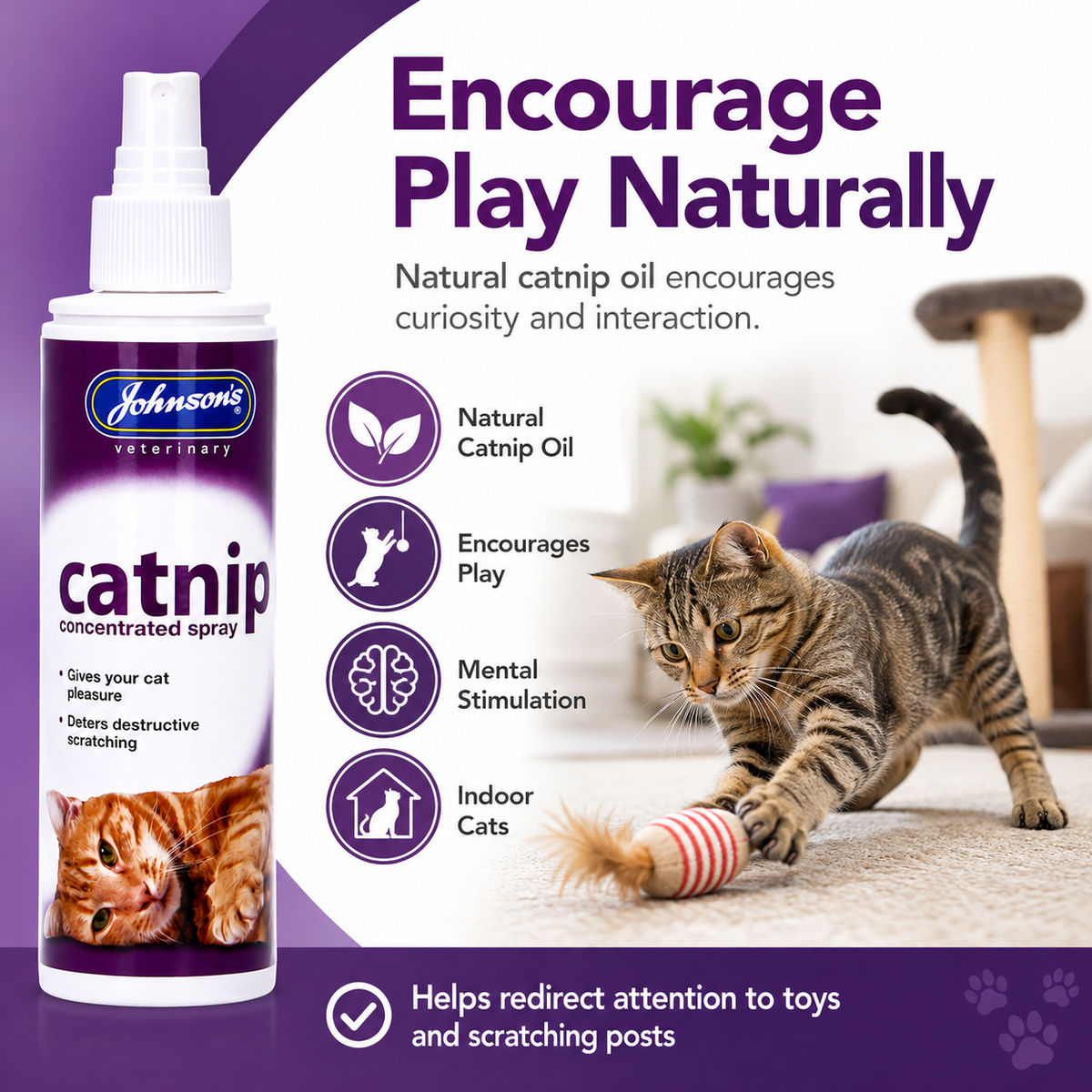 Johnsons Catnip Spray for Cats Natural Cat Mint Oil Toy Scratching Post