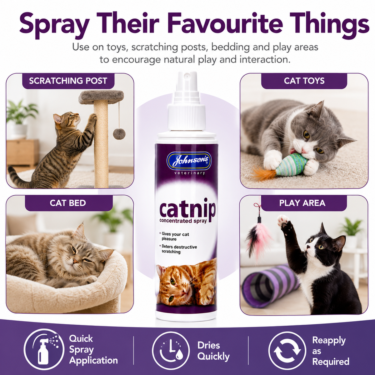 Johnsons Catnip Spray for Cats Natural Cat Mint Oil Toy Scratching Post