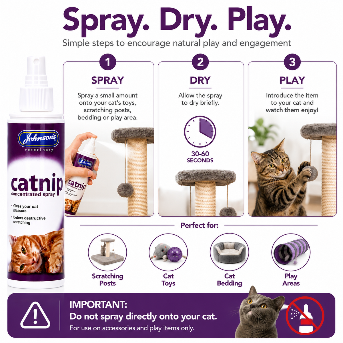 Johnsons Catnip Spray for Cats Natural Cat Mint Oil Toy Scratching Post