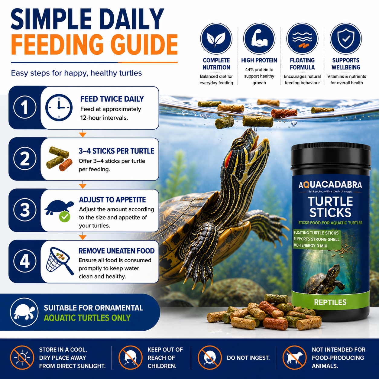 Aquacadabra Reptile Aquatic Turtle Food Floating Sticks Complete Diet 65g 260g
