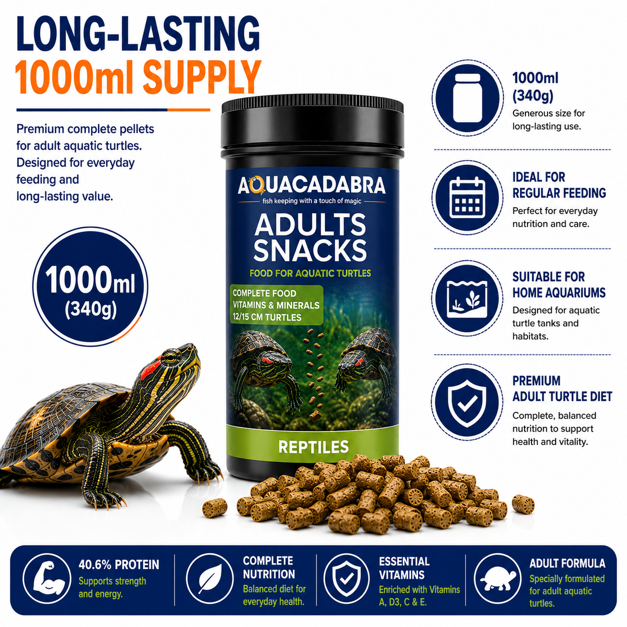 Aquacadabra Adult Aquatic Turtle Reptile Food Complete Pellets 340g