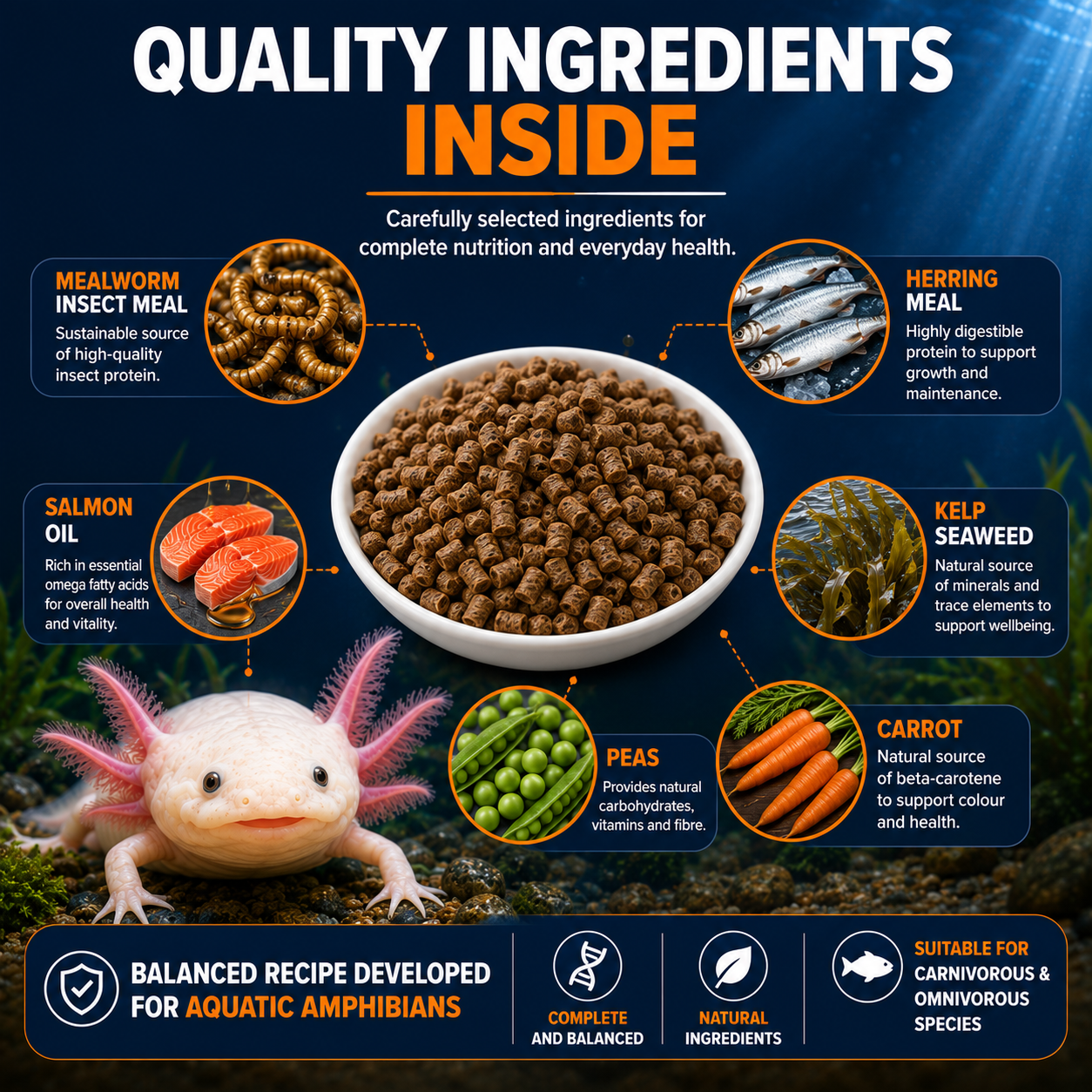 Aquacadabra Axolotl Premium Sinking Pellets Aquatic Amphibian Food 125g