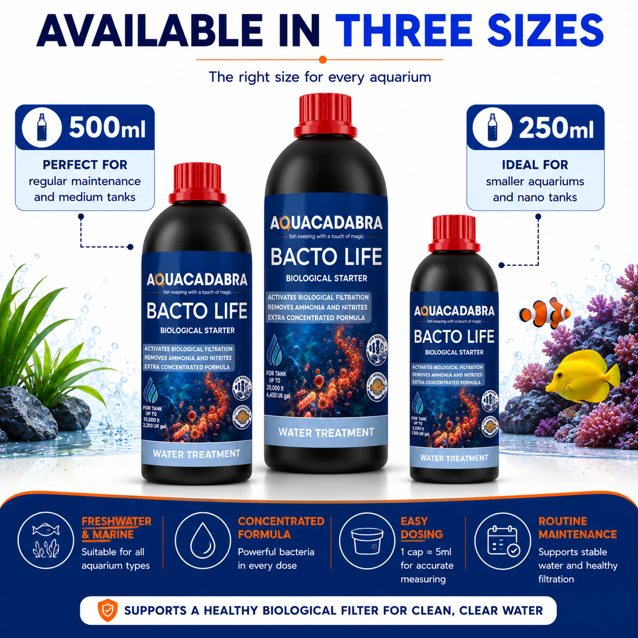 Aquacadabra Bacto Life Aquarium Bacteria Freshwater Marine 250ml 500ml 1L