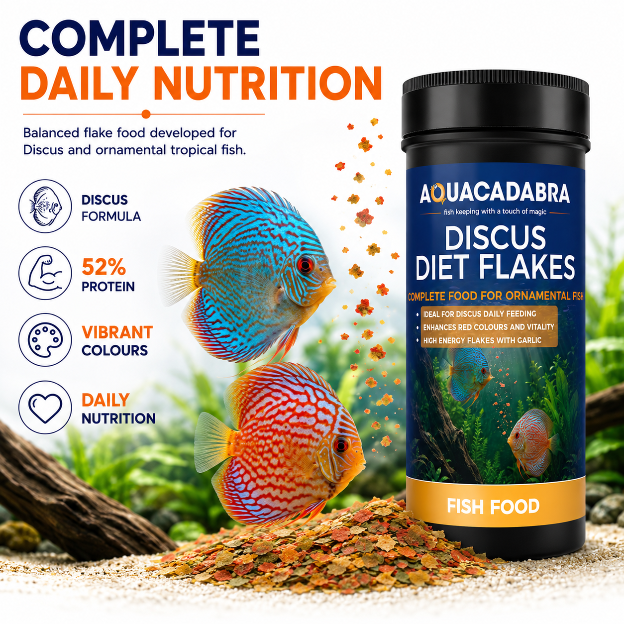 Aquacadabra Discus Flakes Tropical Fish Food High Protein Aquarium Flake