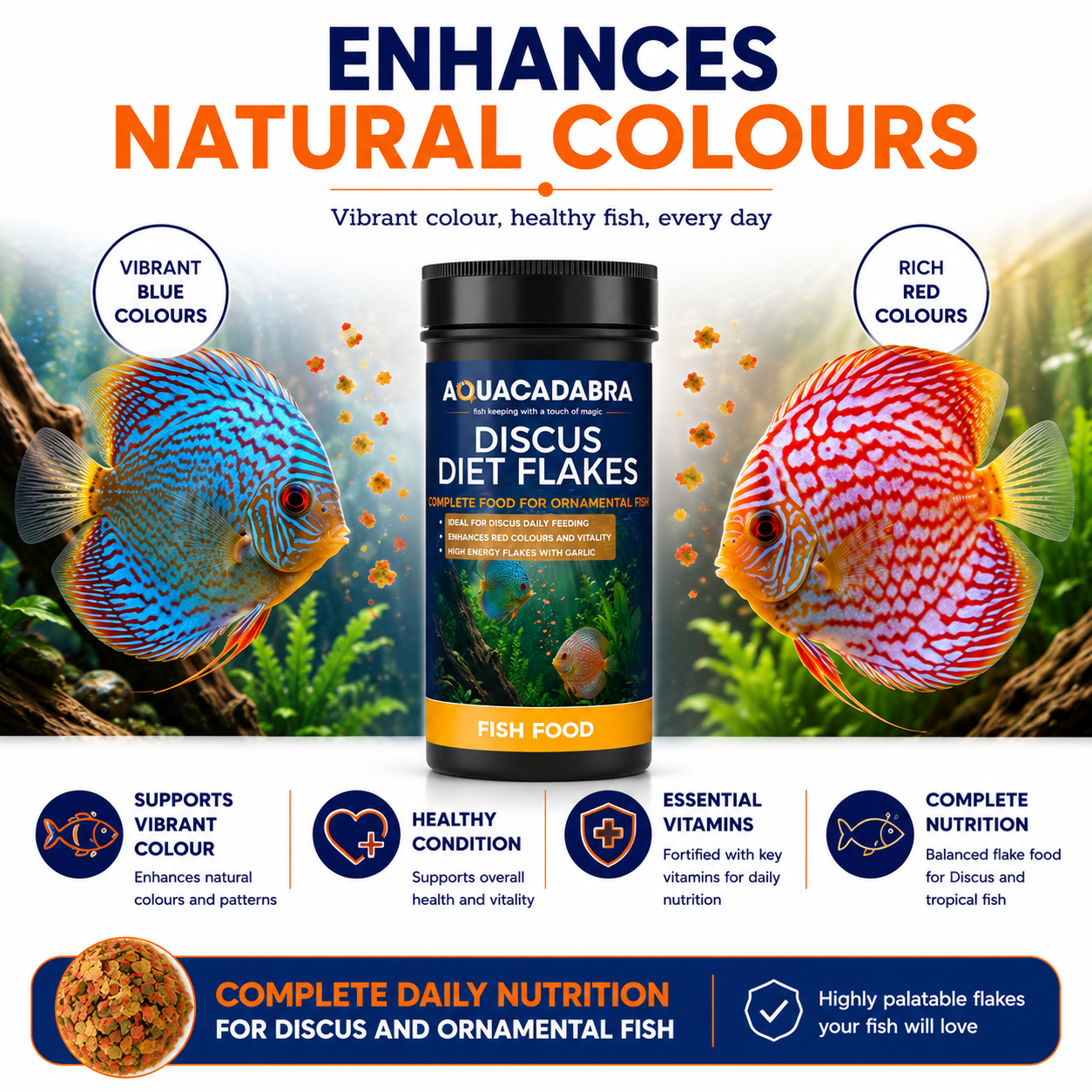 Aquacadabra Discus Flakes Tropical Fish Food High Protein Aquarium Flake