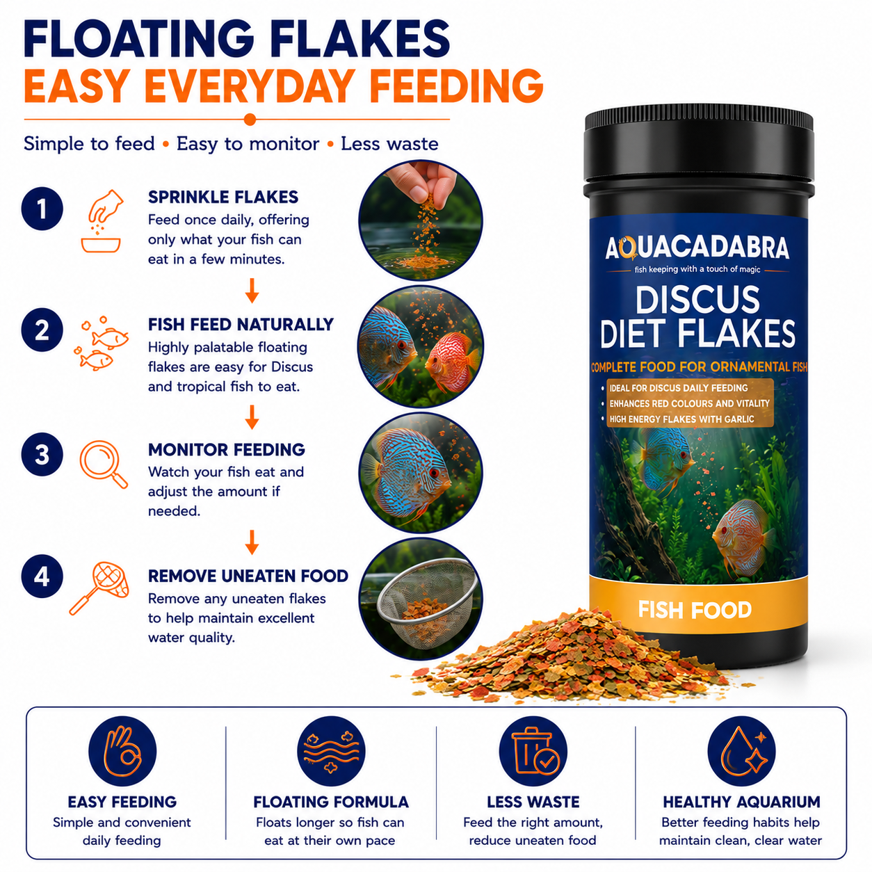 Aquacadabra Discus Flakes Tropical Fish Food High Protein Aquarium Flake
