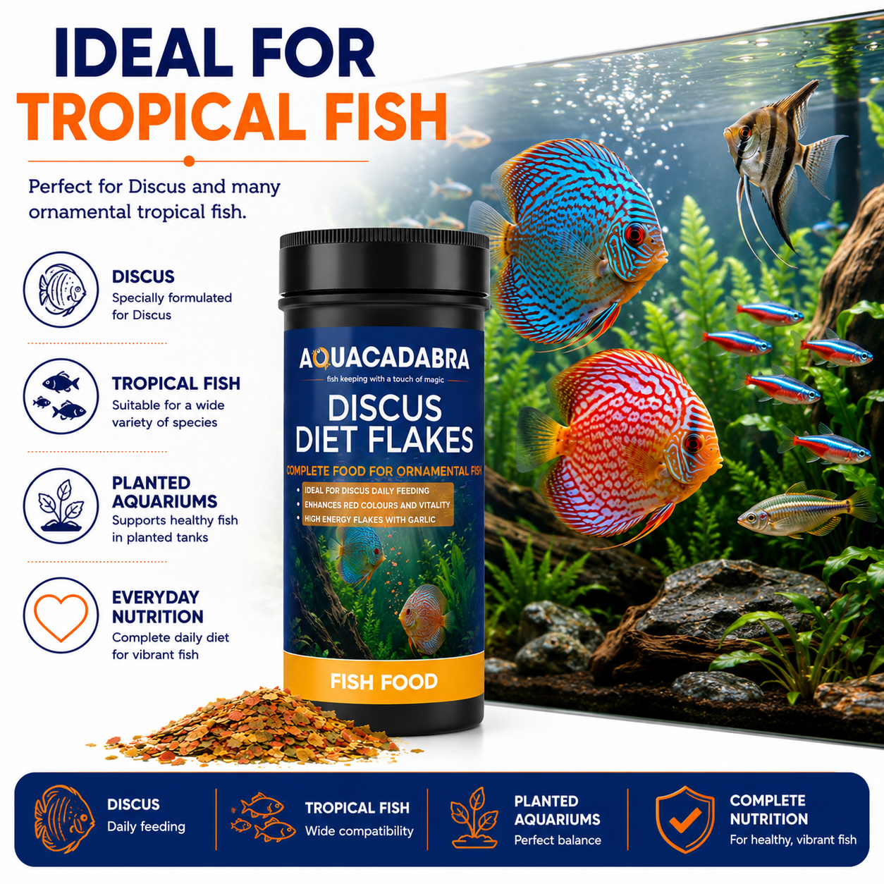 Aquacadabra Discus Flakes Tropical Fish Food High Protein Aquarium Flake