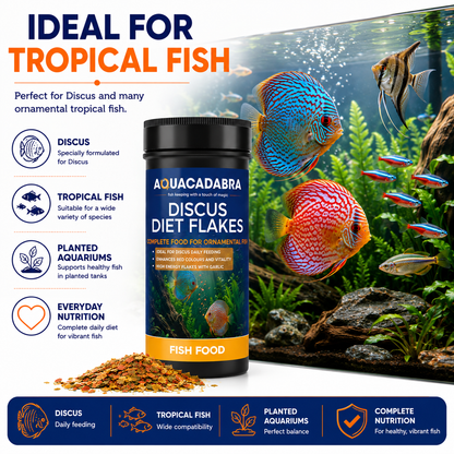 Aquacadabra Discus Flakes Tropical Fish Food High Protein Aquarium Flake