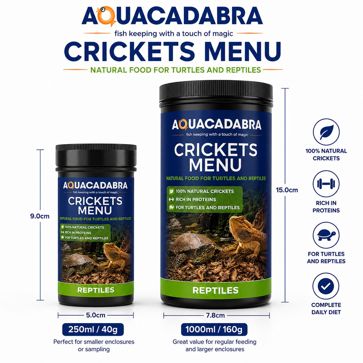 Aquacadabra Natural Dried Crickets Gourmet Reptile Turtle Food 40g 160g