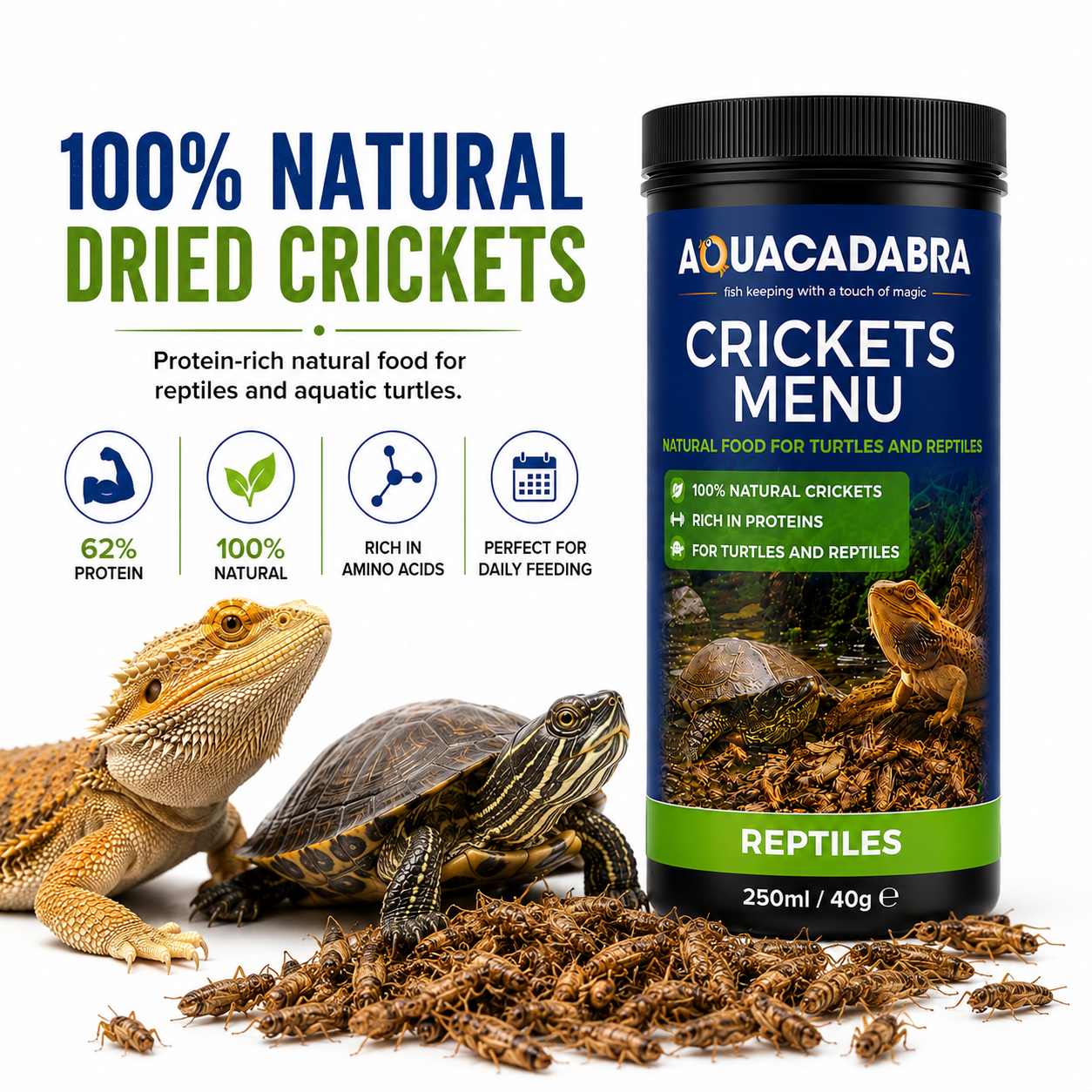 Aquacadabra Natural Dried Crickets Gourmet Reptile Turtle Food 40g 160g
