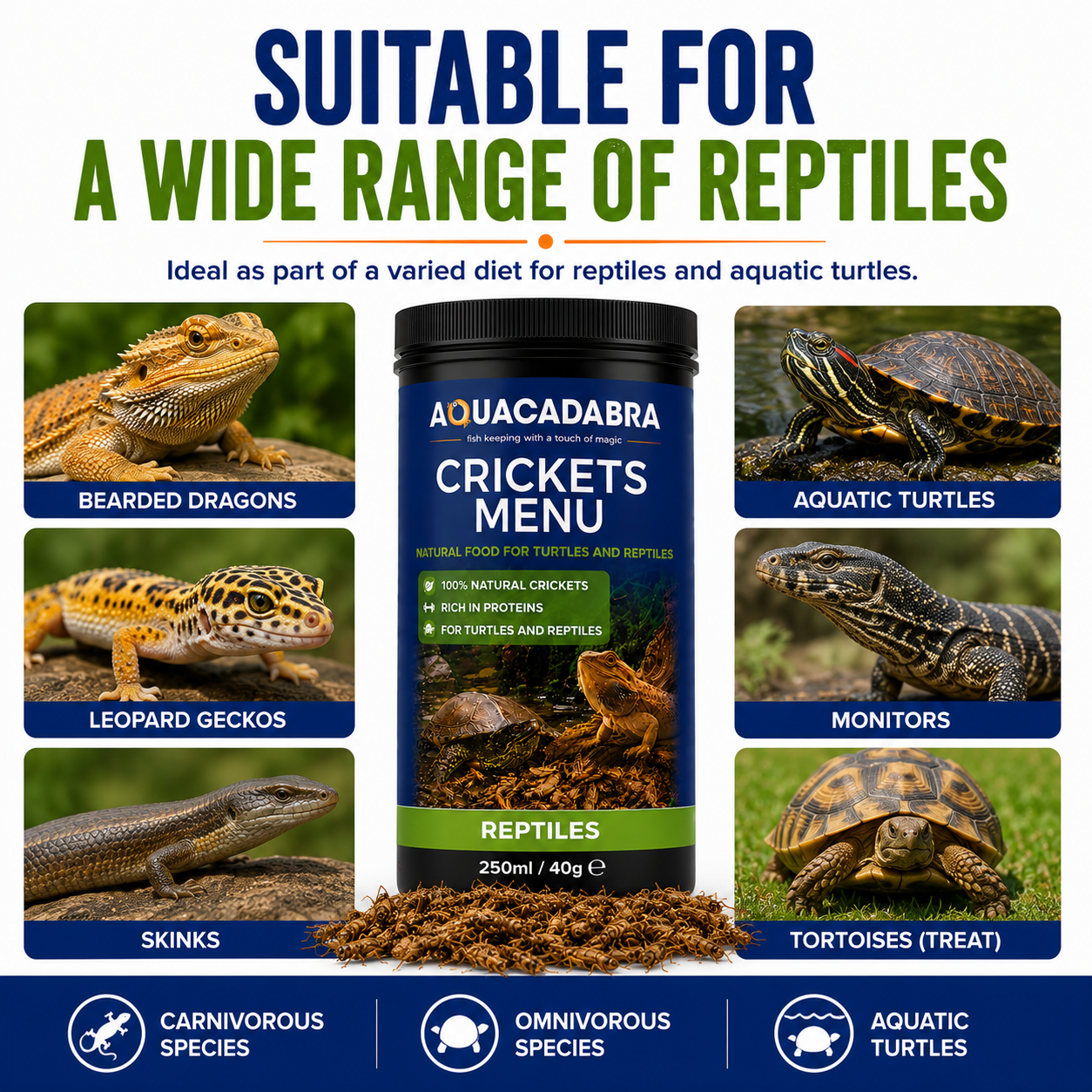 Aquacadabra Natural Dried Crickets Gourmet Reptile Turtle Food 40g 160g