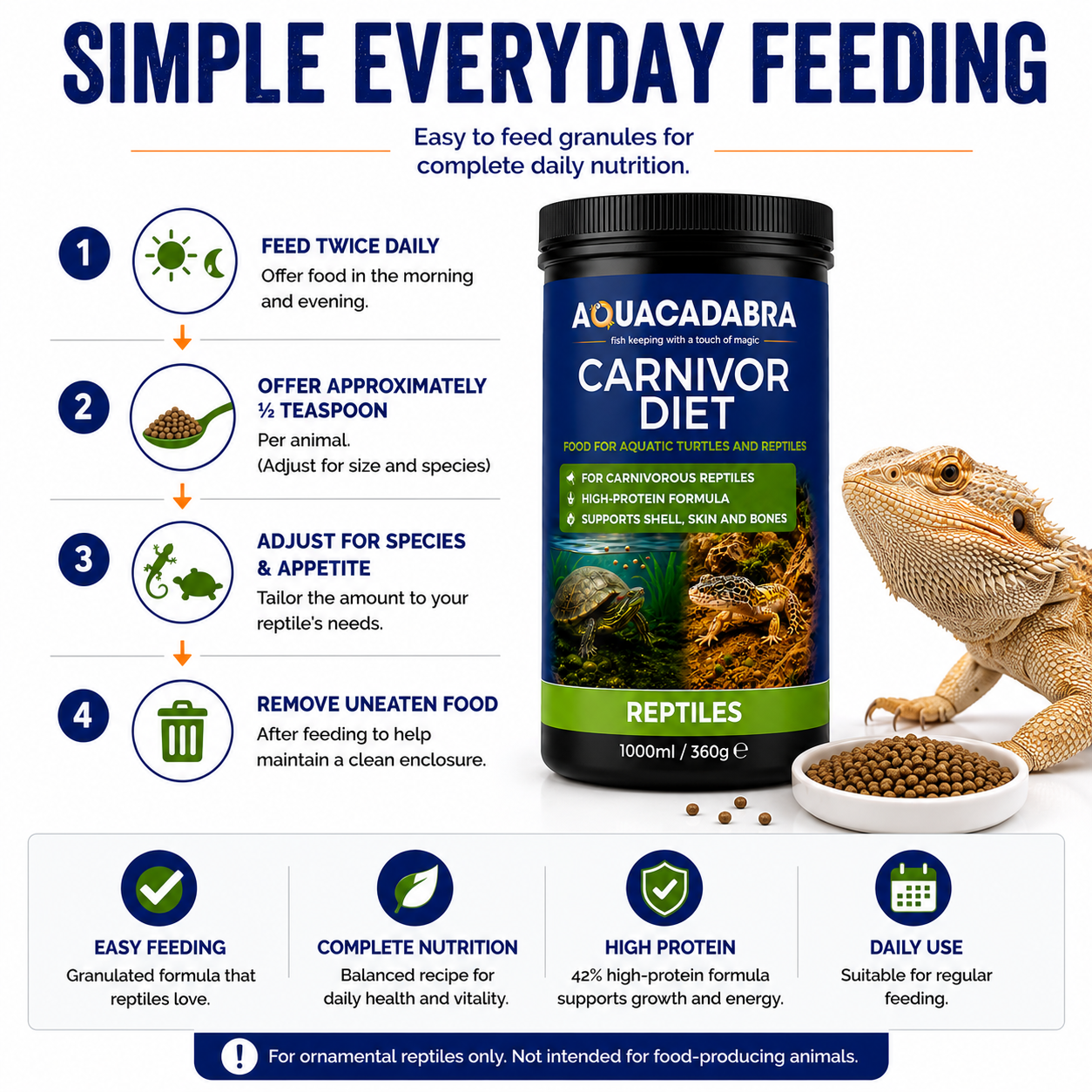 Aquacadabra Carnivor Reptile Food High Protein Complete Pellets 360g