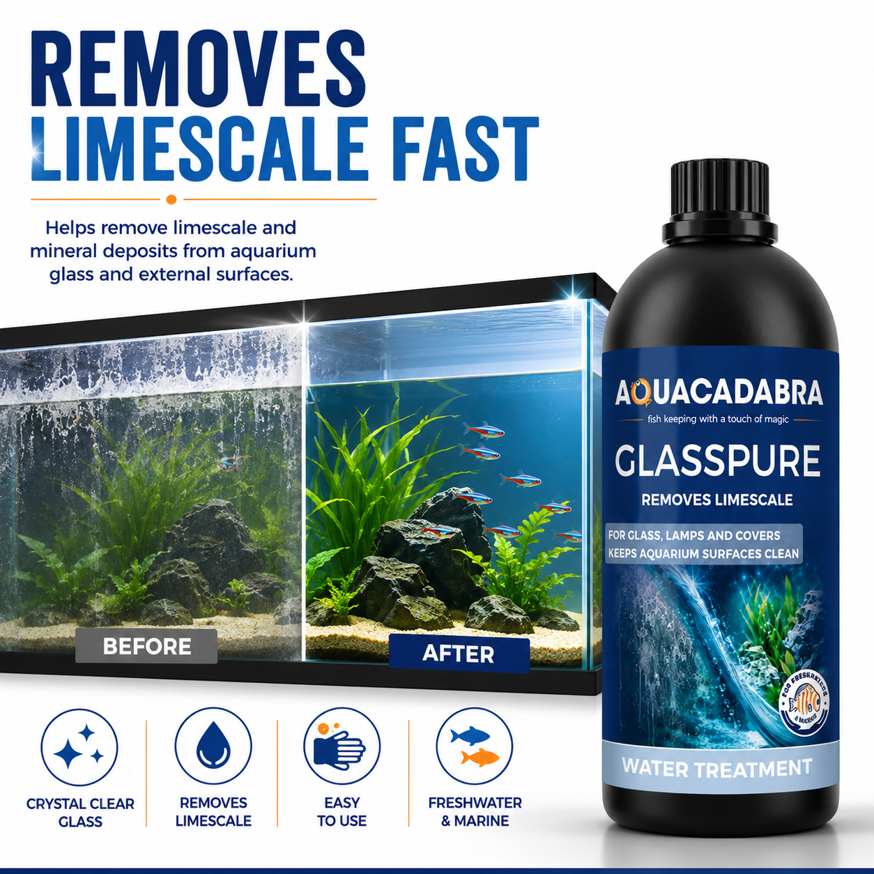 Aquacadabra GlassPure Aquarium Glass Limescale & Water Mark Remover Cleaner