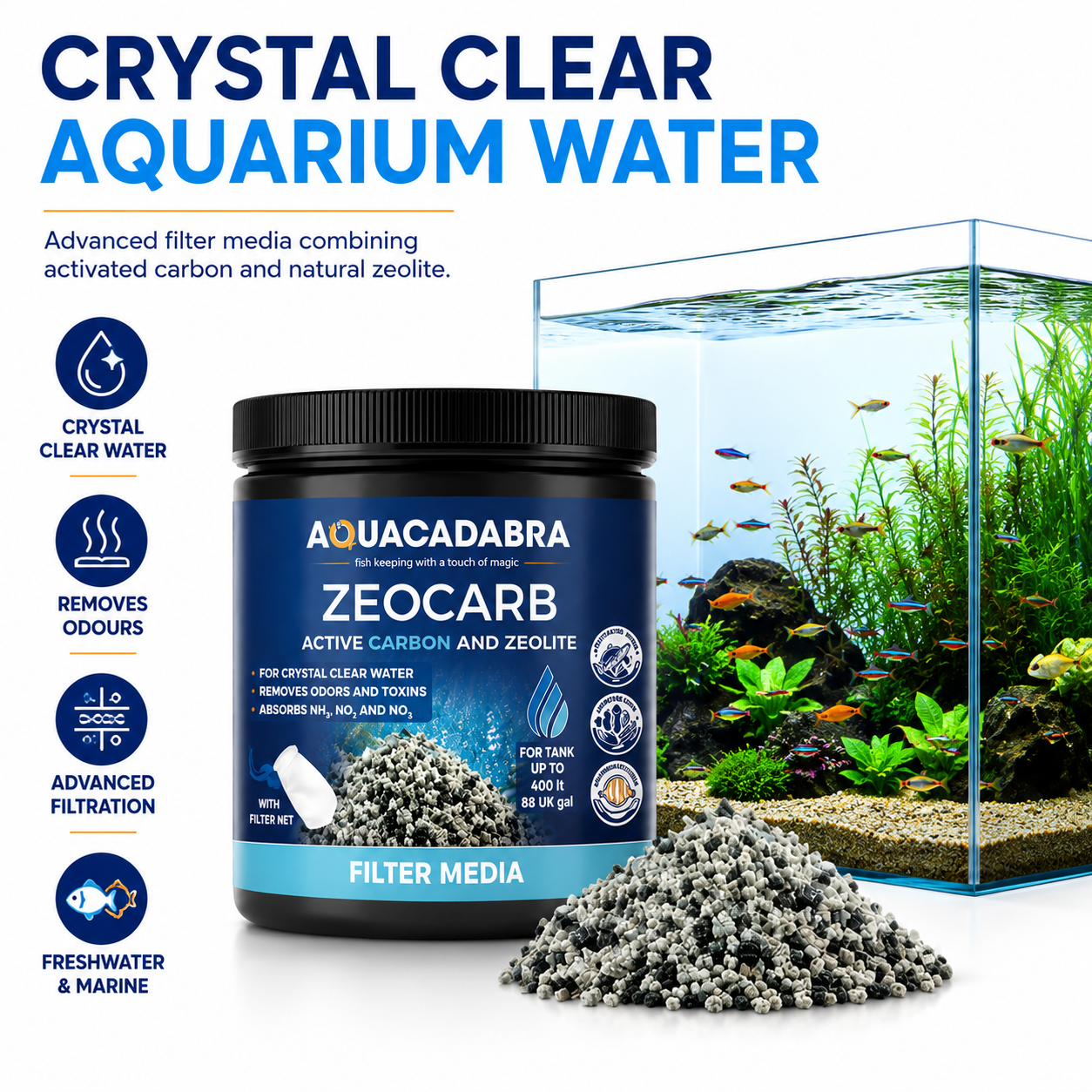 Aquacadabra Zeocarb Aquarium Filter Media Zeolite Freshwater Marine Fish Tank