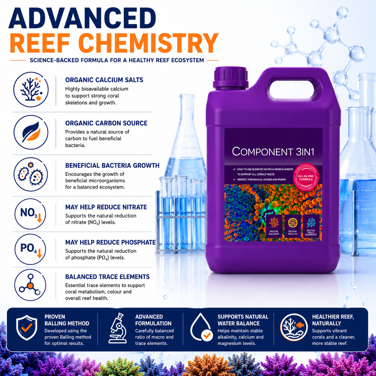 Aquaforest Component 3 in 1 Marine Reef Dosing Balling Solution Calcium Mg KH