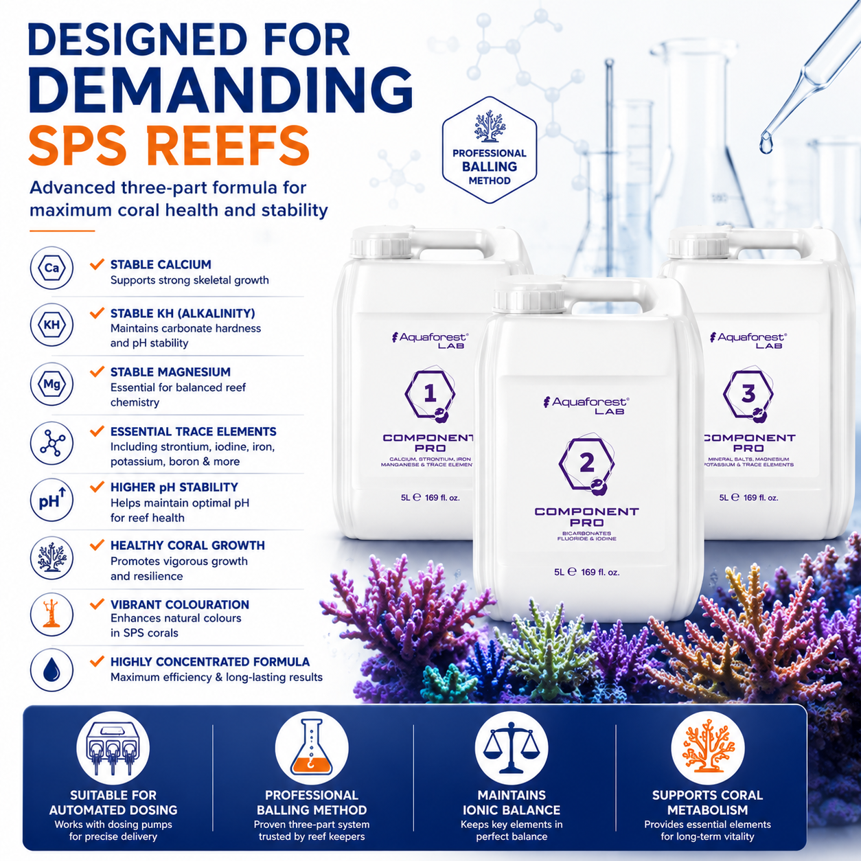 Aquaforest Components Pro 3 x 5L Coral Reef Dosing System Calcium KH Magnesium
