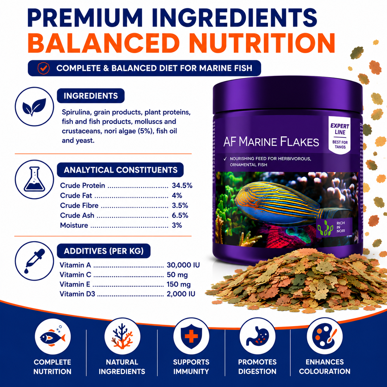 Aquaforest Marine Mix Flake Food | Premium Fish Diet | 25g, 120g (Small/Medium)
