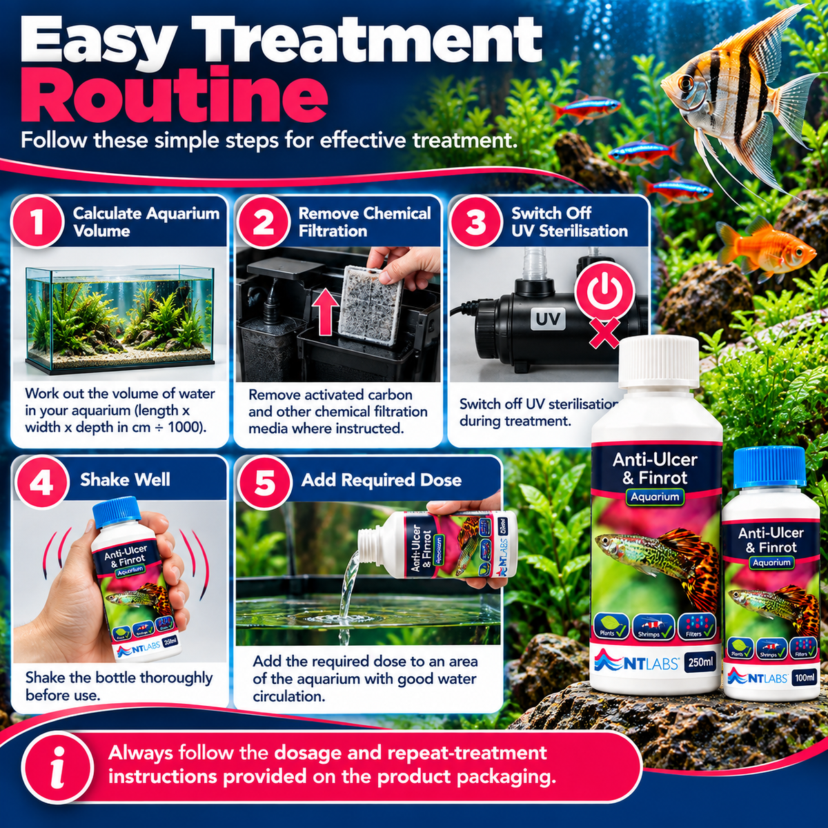 NT Labs Anti-Ulcer & Finrot Fish Treatment Bacterial Aquarium 100ml 250ml