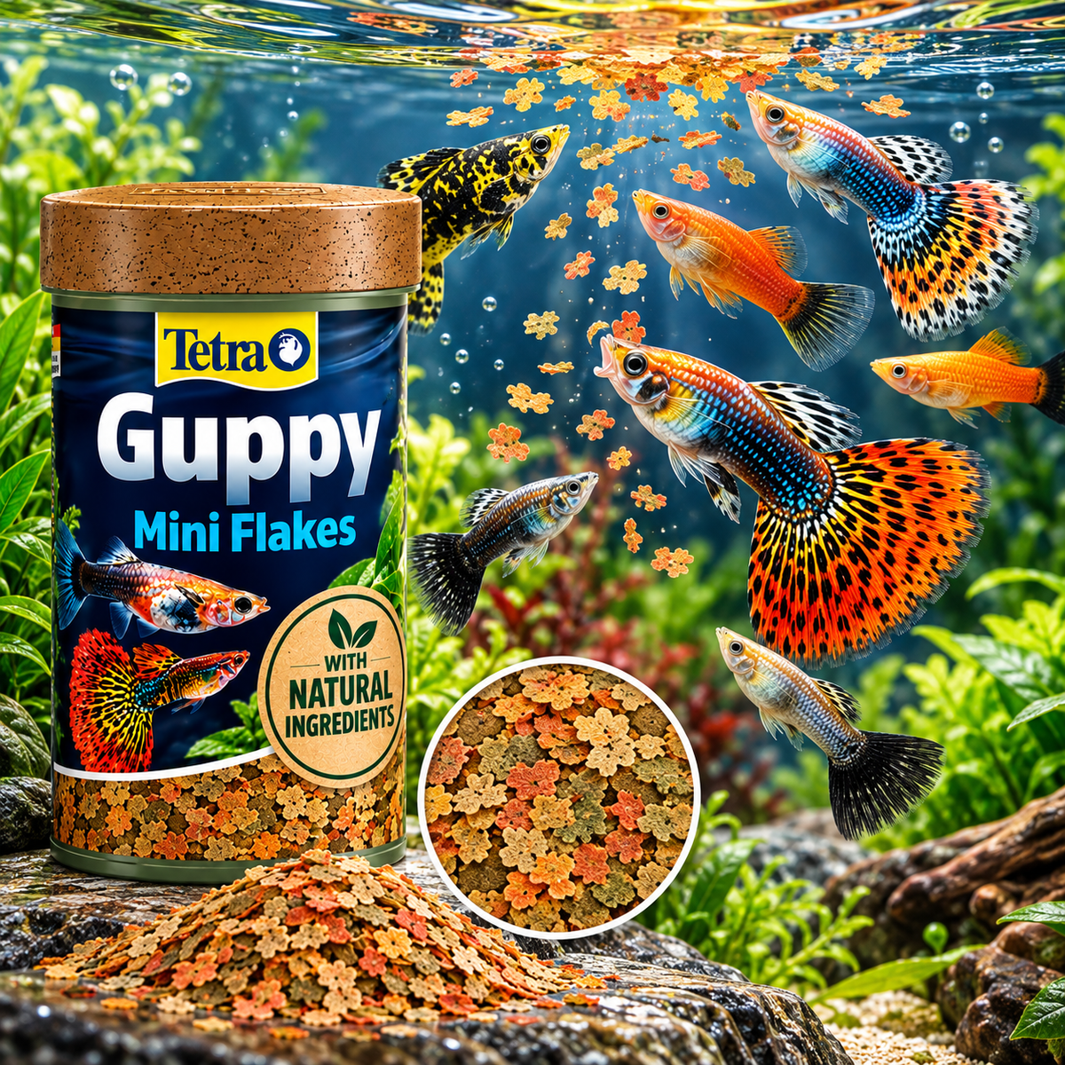 Tetra Guppy Mini Flakes 75g Tropical Aquarium Fish Food Platy Molly Swordtail
