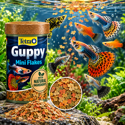 Tetra Guppy Mini Flakes 75g Tropical Aquarium Fish Food Platy Molly Swordtail