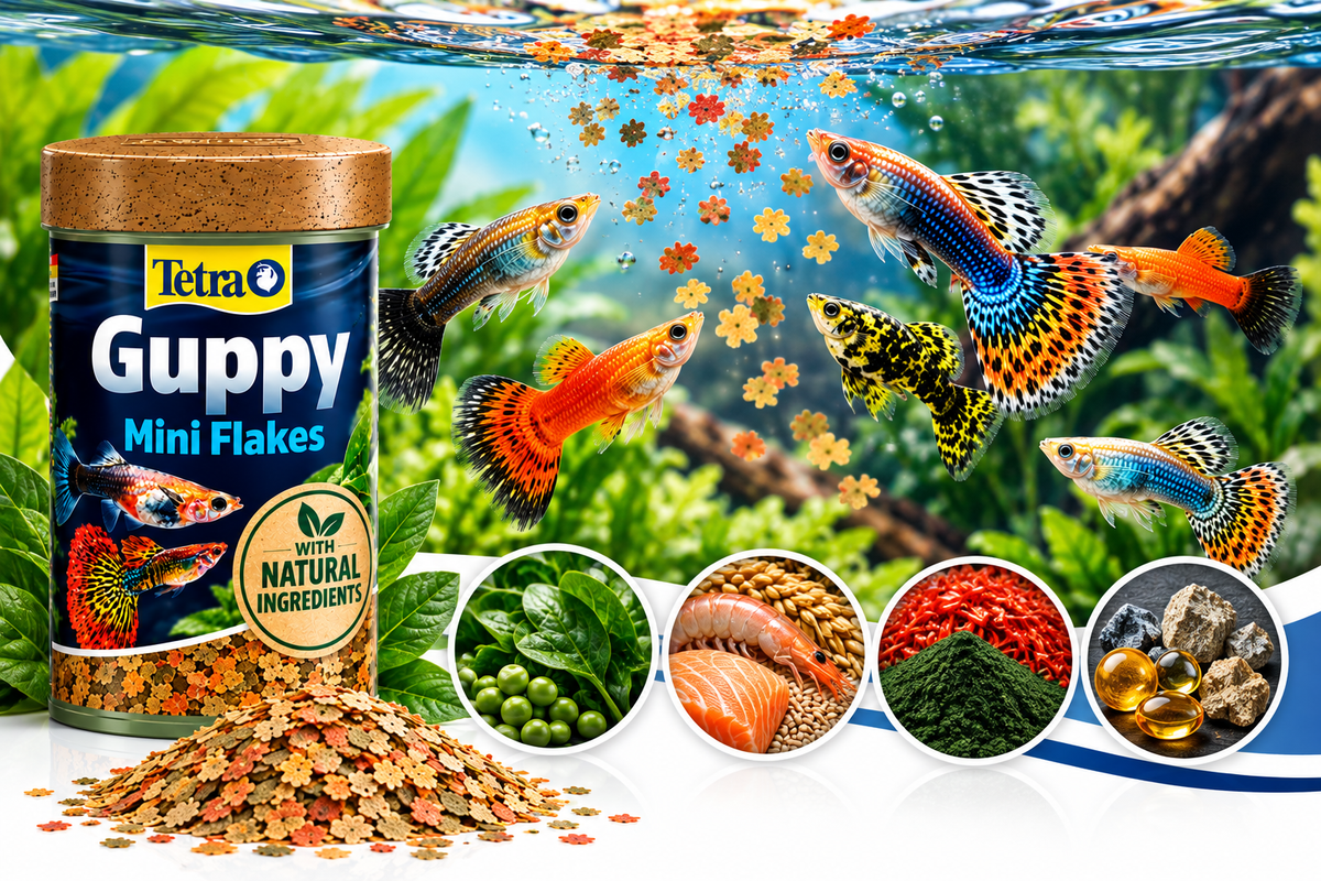 Tetra Guppy Mini Flakes 75g Tropical Aquarium Fish Food Platy Molly Swordtail