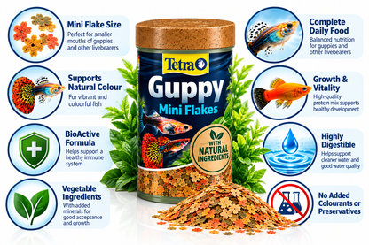 Tetra Guppy Mini Flakes 75g Tropical Aquarium Fish Food Platy Molly Swordtail