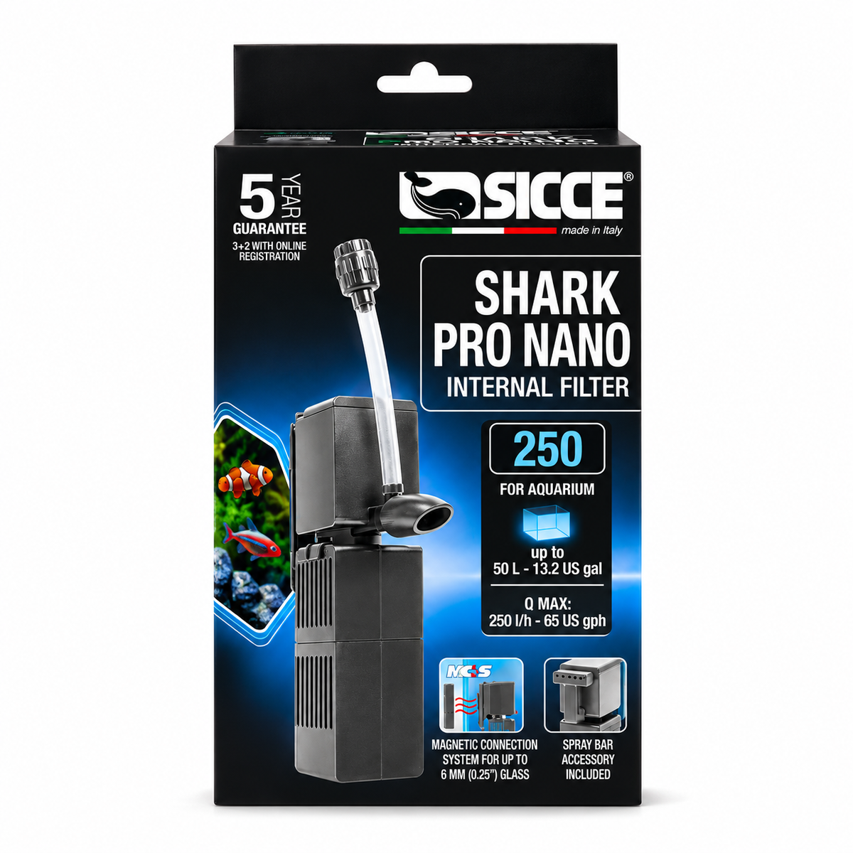 Sicce Shark Pro Nano 250 Internal Aquarium Fish Tank Filter 250L/H