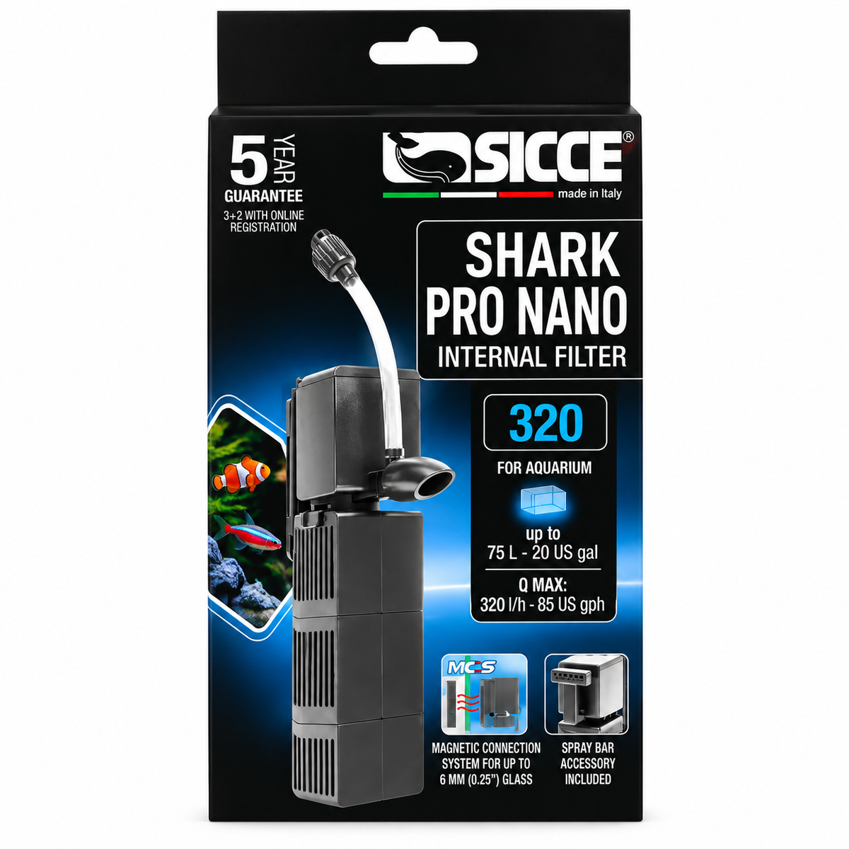 Sicce Shark Pro Nano 320 Internal Aquarium Fish Tank Filter 320L/H